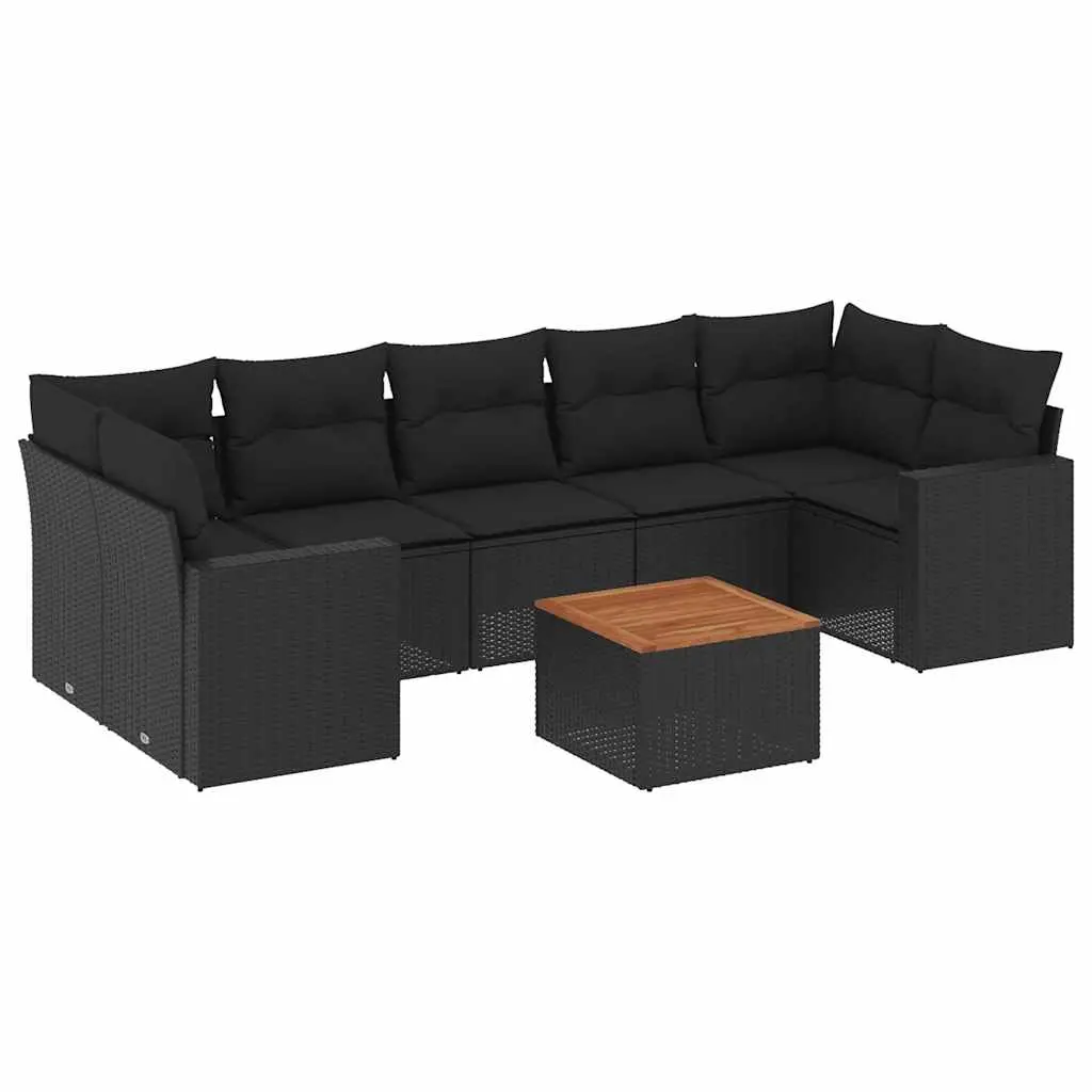 8 Piece Garden Sofa Set with Cushions Black Poly Rattan 3256363 - Furniture