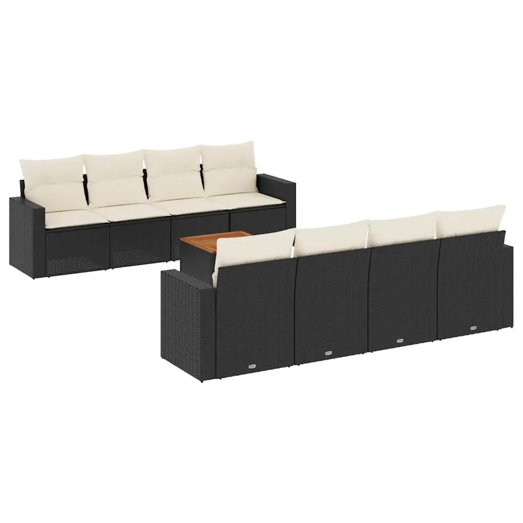 9 Piece Garden Sofa Set with Cushions Black Poly Rattan 3256371 - Furniture