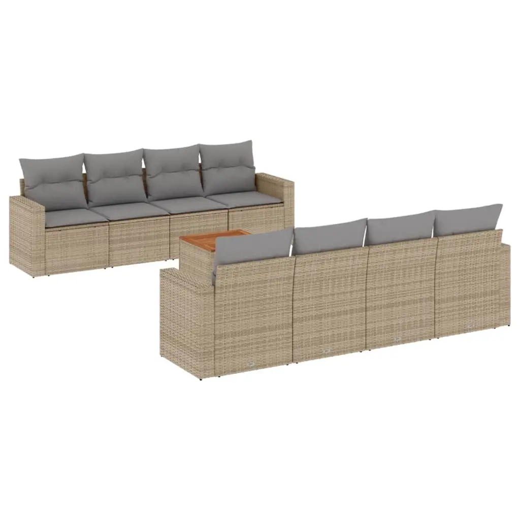9 Piece Garden Sofa Set with Cushions Mix Beige Poly Rattan 3256374 - Furniture