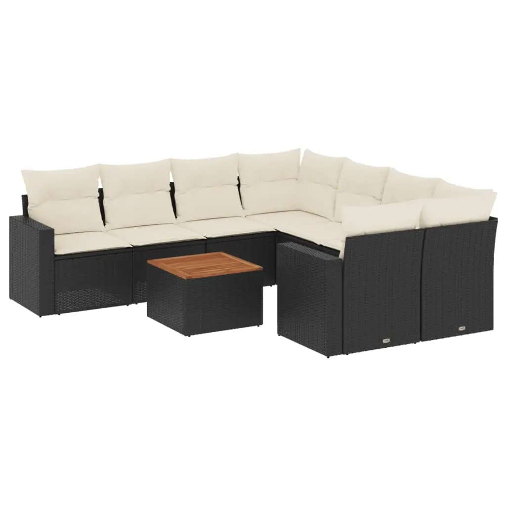 9 Piece Garden Sofa Set with Cushions Black Poly Rattan 3256378 - Furniture