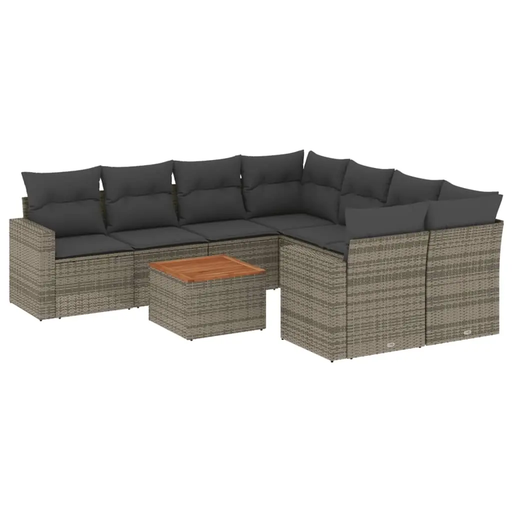 9 Piece Garden Sofa Set with Cushions Grey Poly Rattan 3256382 - Furniture