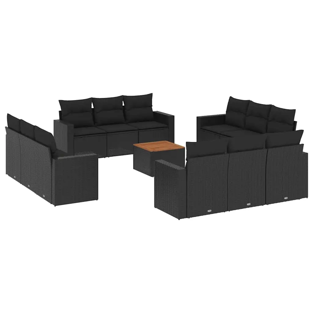 13 Piece Garden Sofa Set with Cushions Black Poly Rattan 3256384 - Furniture