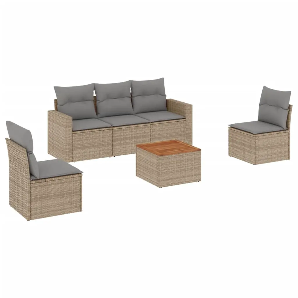 6 Piece Garden Sofa Set with Cushions Mix Beige Poly Rattan 3256395 - Furniture