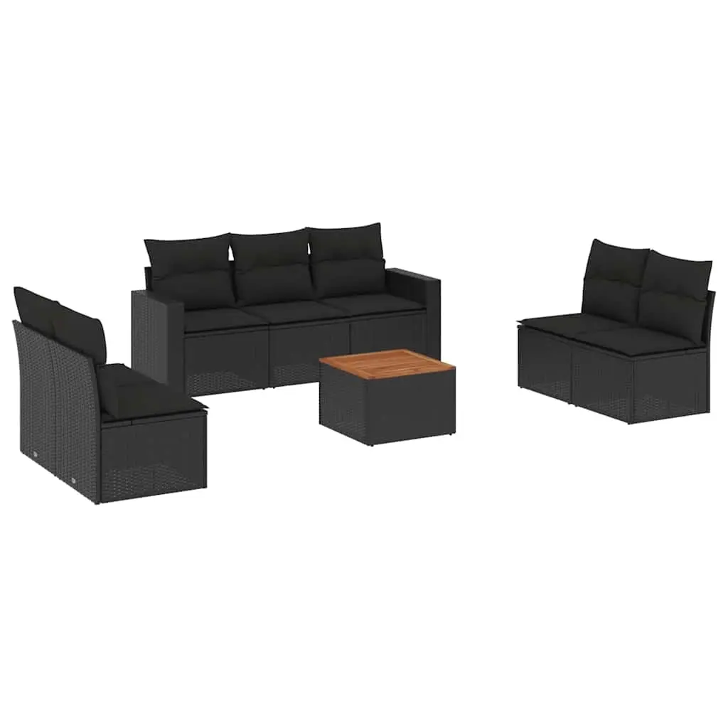 8 Piece Garden Sofa Set with Cushions Black Poly Rattan 3256405 - Furniture