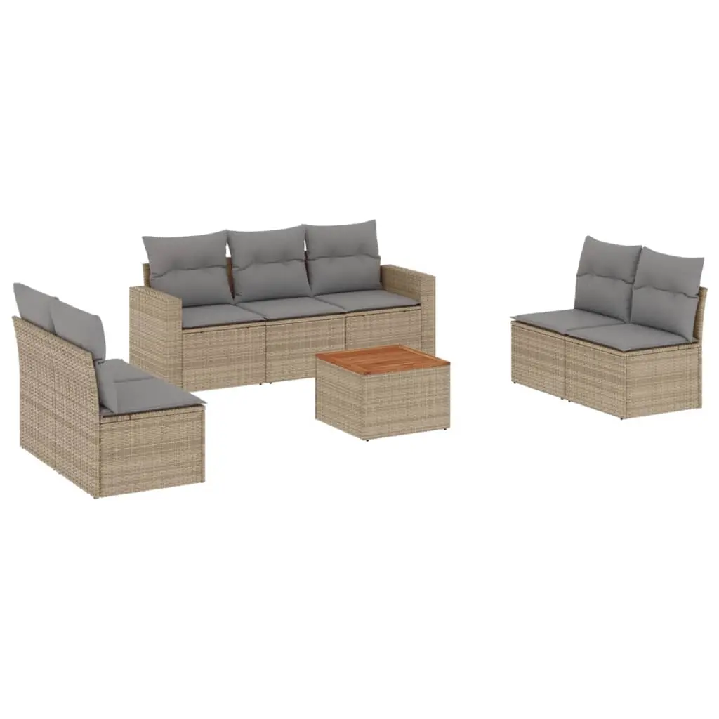 8 Piece Garden Sofa Set with Cushions Mix Beige Poly Rattan 3256409 - Furniture