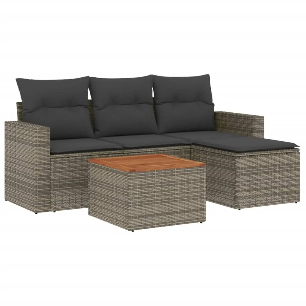 5 Piece Garden Sofa Set with Cushions Grey Poly Rattan 3256424 - Furniture