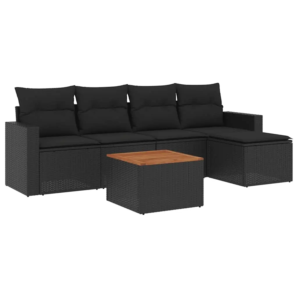 6 Piece Garden Sofa Set with Cushions Black Poly Rattan 3256426 - Furniture