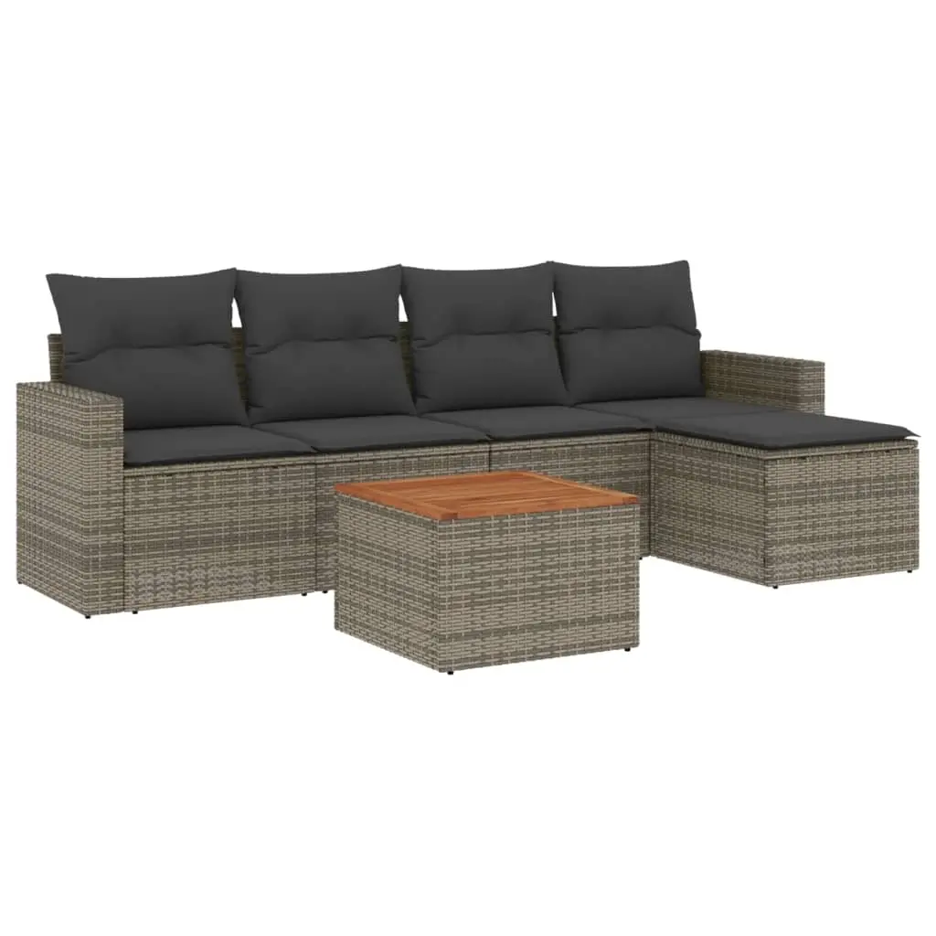 6 Piece Garden Sofa Set with Cushions Grey Poly Rattan 3256431 - Furniture