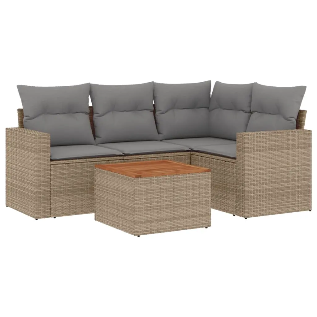 5 Piece Garden Sofa Set with Cushions Mix Beige Poly Rattan 3256437 - Furniture