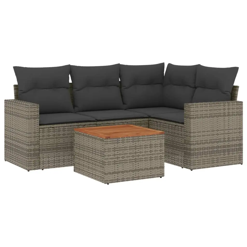 5 Piece Garden Sofa Set with Cushions Grey Poly Rattan 3256438 - Furniture