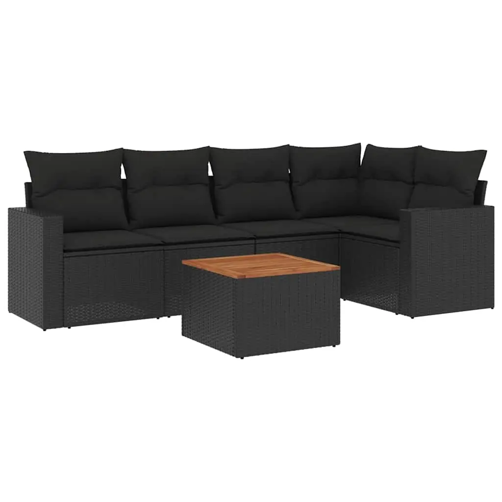 6 Piece Garden Sofa Set with Cushions Black Poly Rattan 3256440 - Furniture