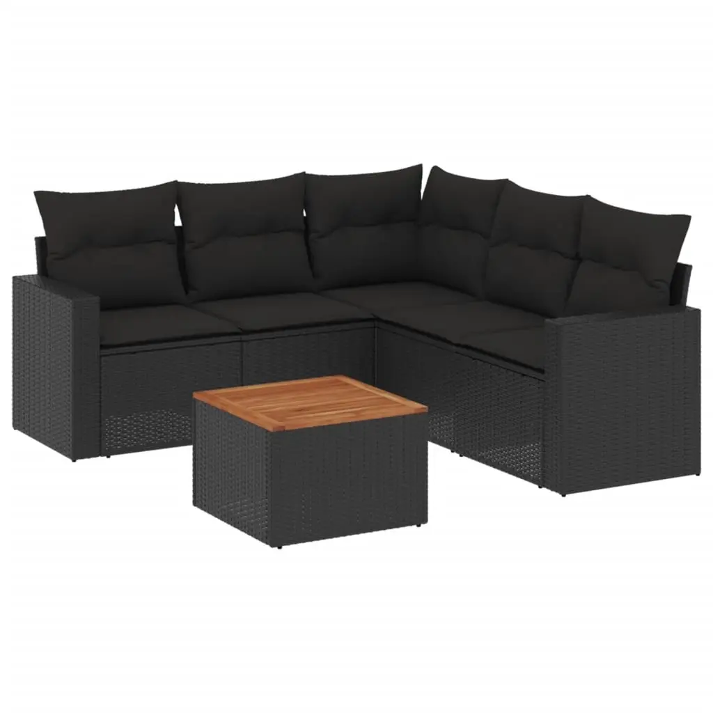6 Piece Garden Sofa Set with Cushions Black Poly Rattan 3256447 - Furniture