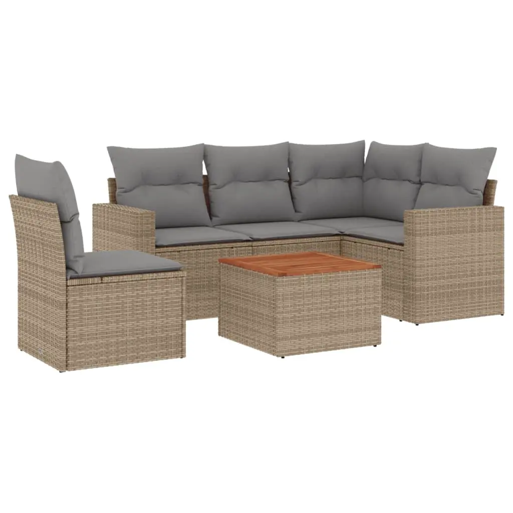 6 Piece Garden Sofa Set with Cushions Mix Beige Poly Rattan 3256458 - Furniture