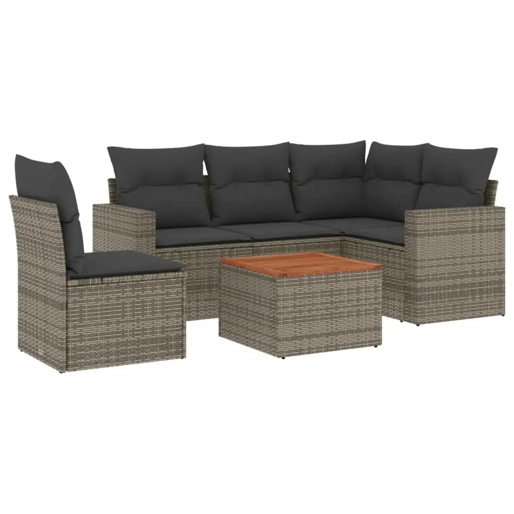 6 Piece Garden Sofa Set with Cushions Grey Poly Rattan 3256459 - Furniture