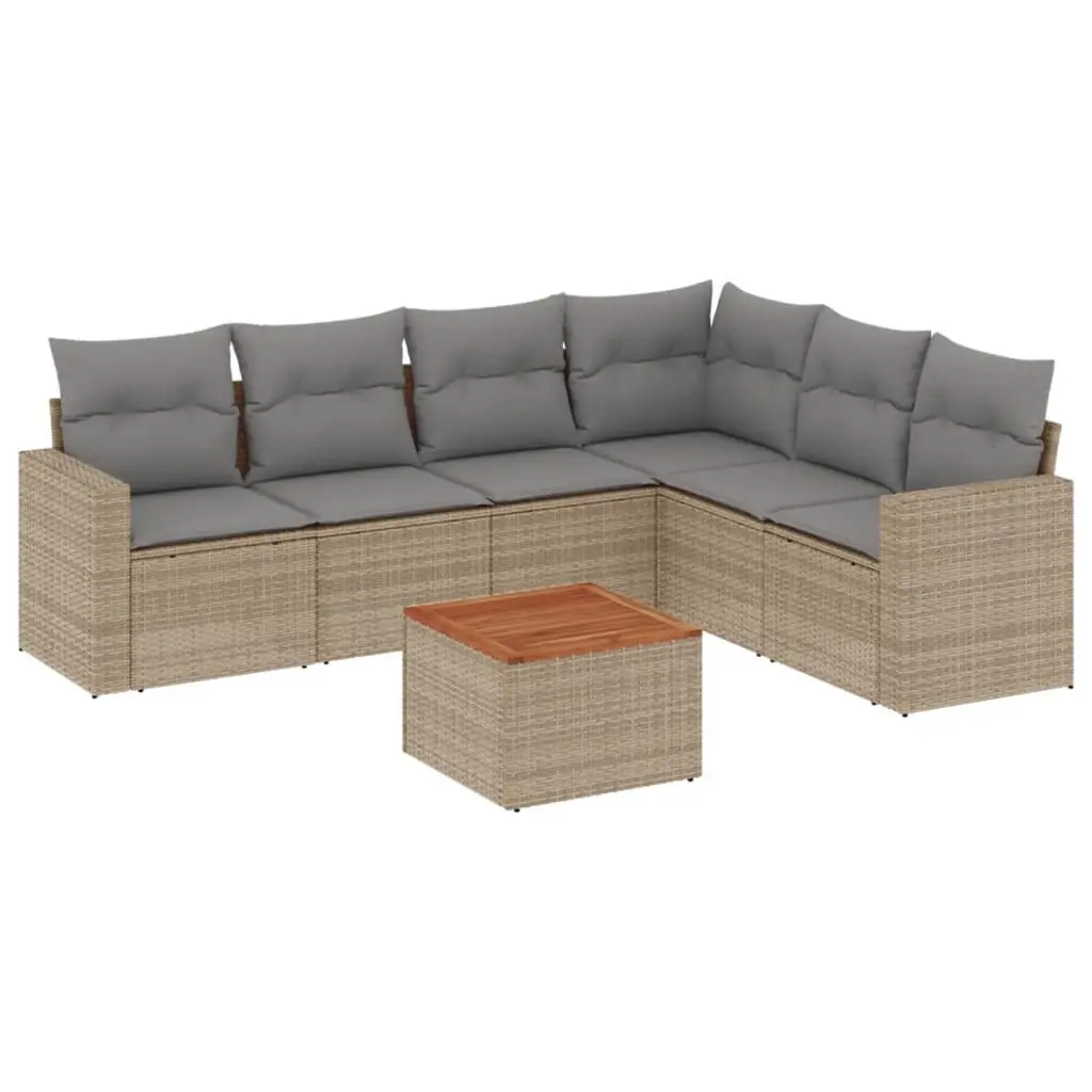 7 Piece Garden Sofa Set with Cushions Mix Beige Poly Rattan 3256472 - Furniture