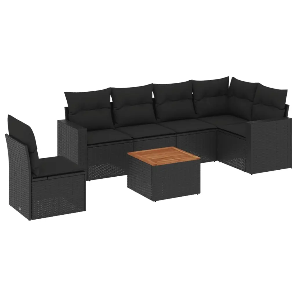 7 Piece Garden Sofa Set with Cushions Black Poly Rattan 3256475 - Furniture
