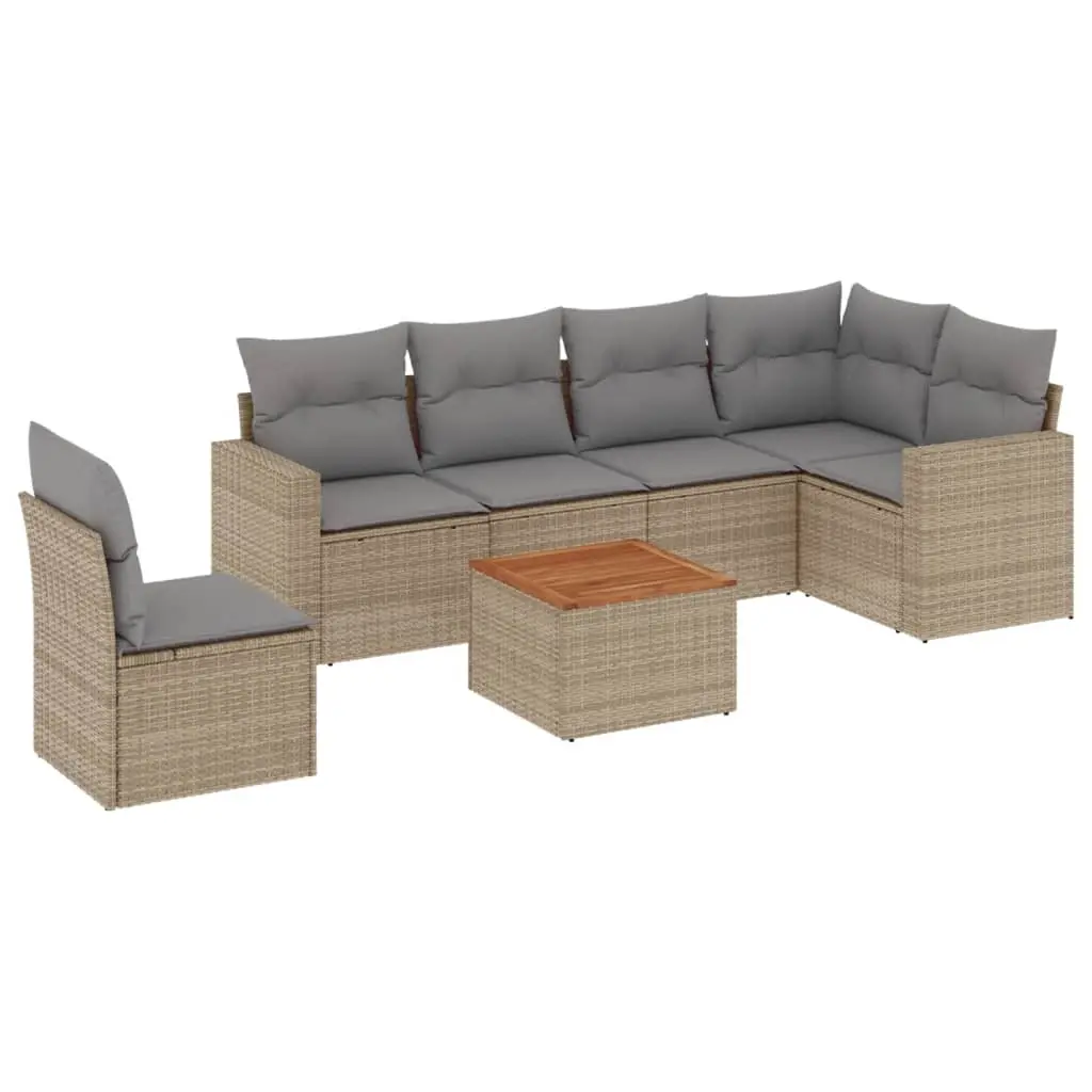 7 Piece Garden Sofa Set with Cushions Mix Beige Poly Rattan 3256479 - Furniture