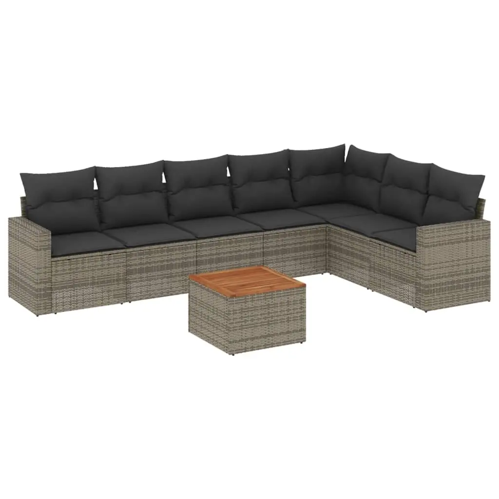 8 Piece Garden Sofa Set with Cushions Grey Poly Rattan 3256487 - Furniture