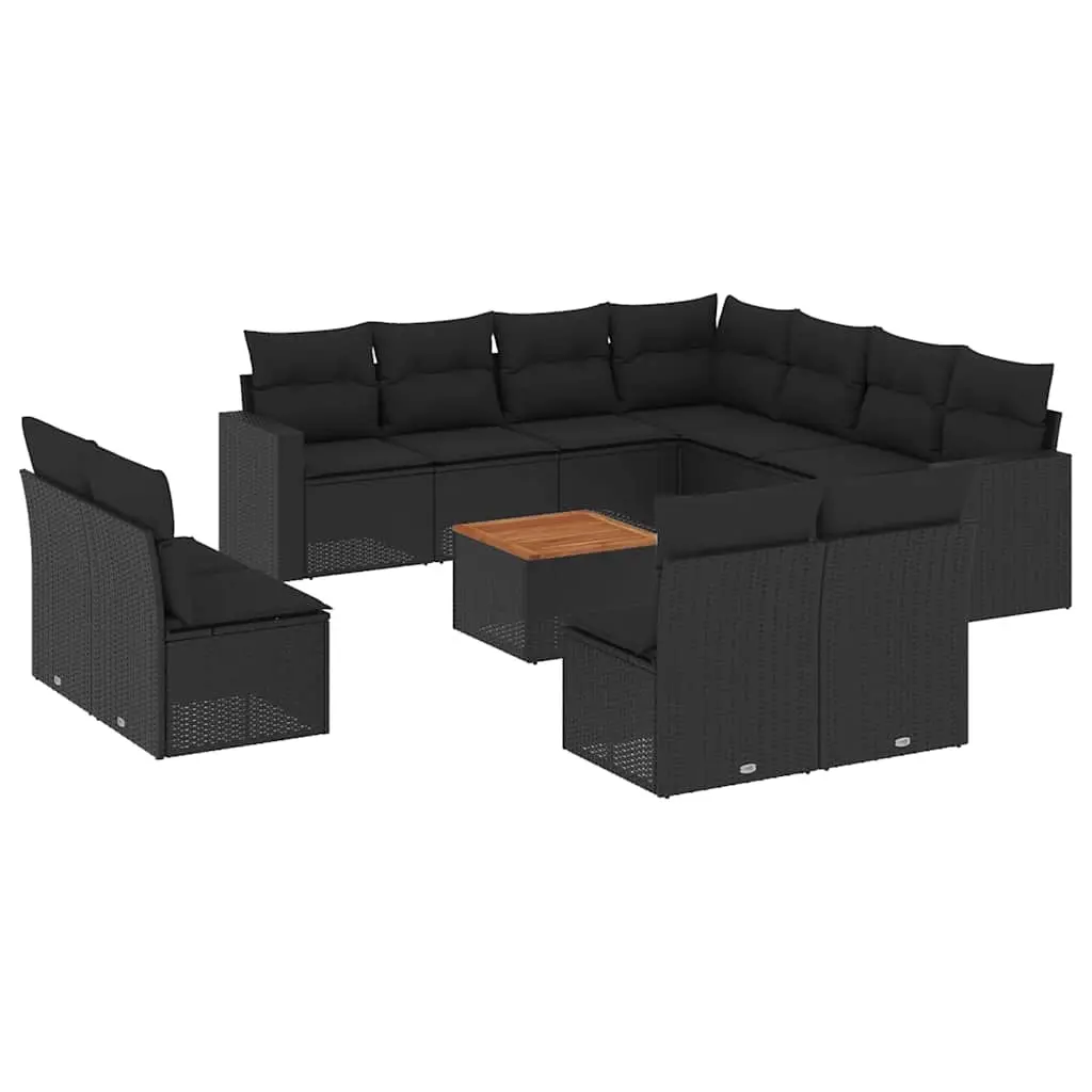 12 Piece Garden Sofa Set with Cushions Black Poly Rattan 3256510 - Furniture