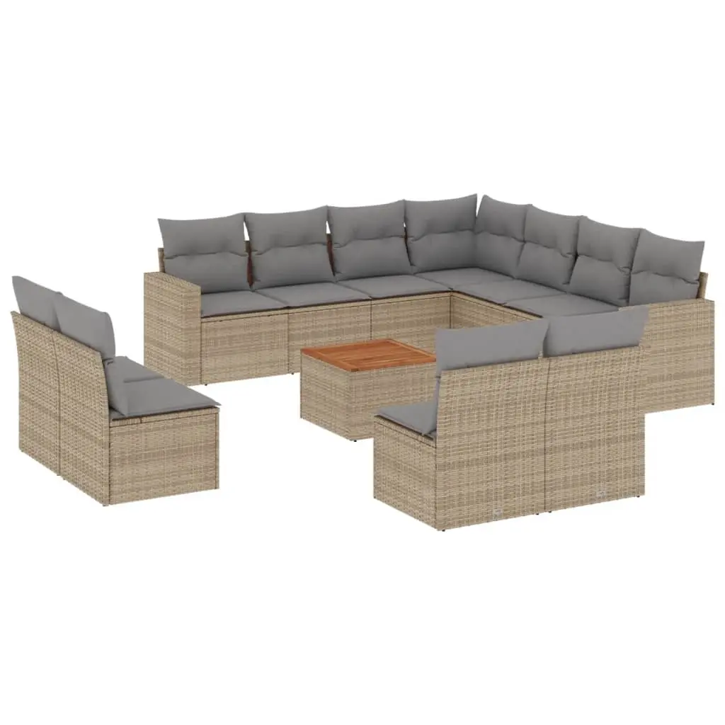 12 Piece Garden Sofa Set with Cushions Mix Beige Poly Rattan 3256514 - Furniture