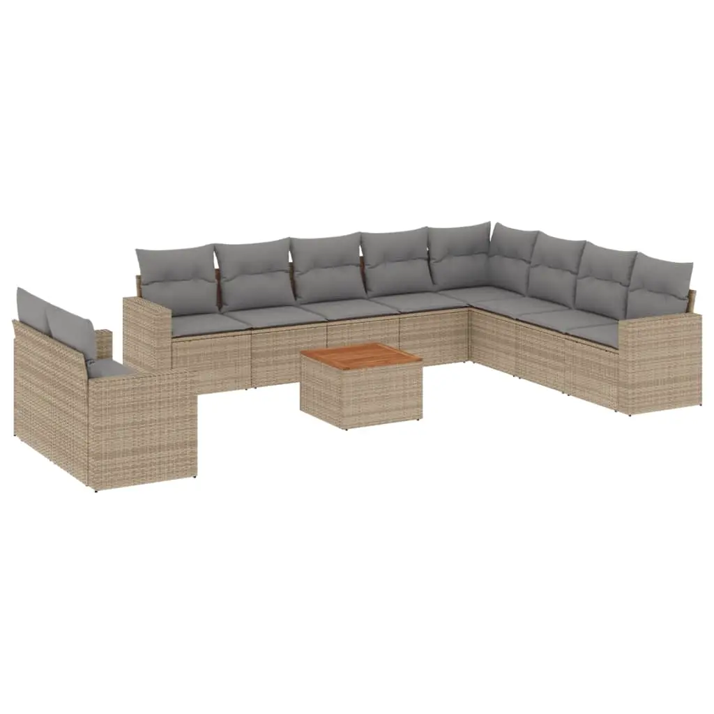 11 Piece Garden Sofa Set with Cushions Mix Beige Poly Rattan 3256528 - Furniture