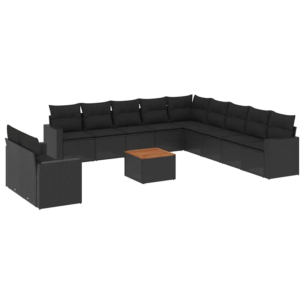 12 Piece Garden Sofa Set with Cushions Black Poly Rattan 3256531 - Furniture