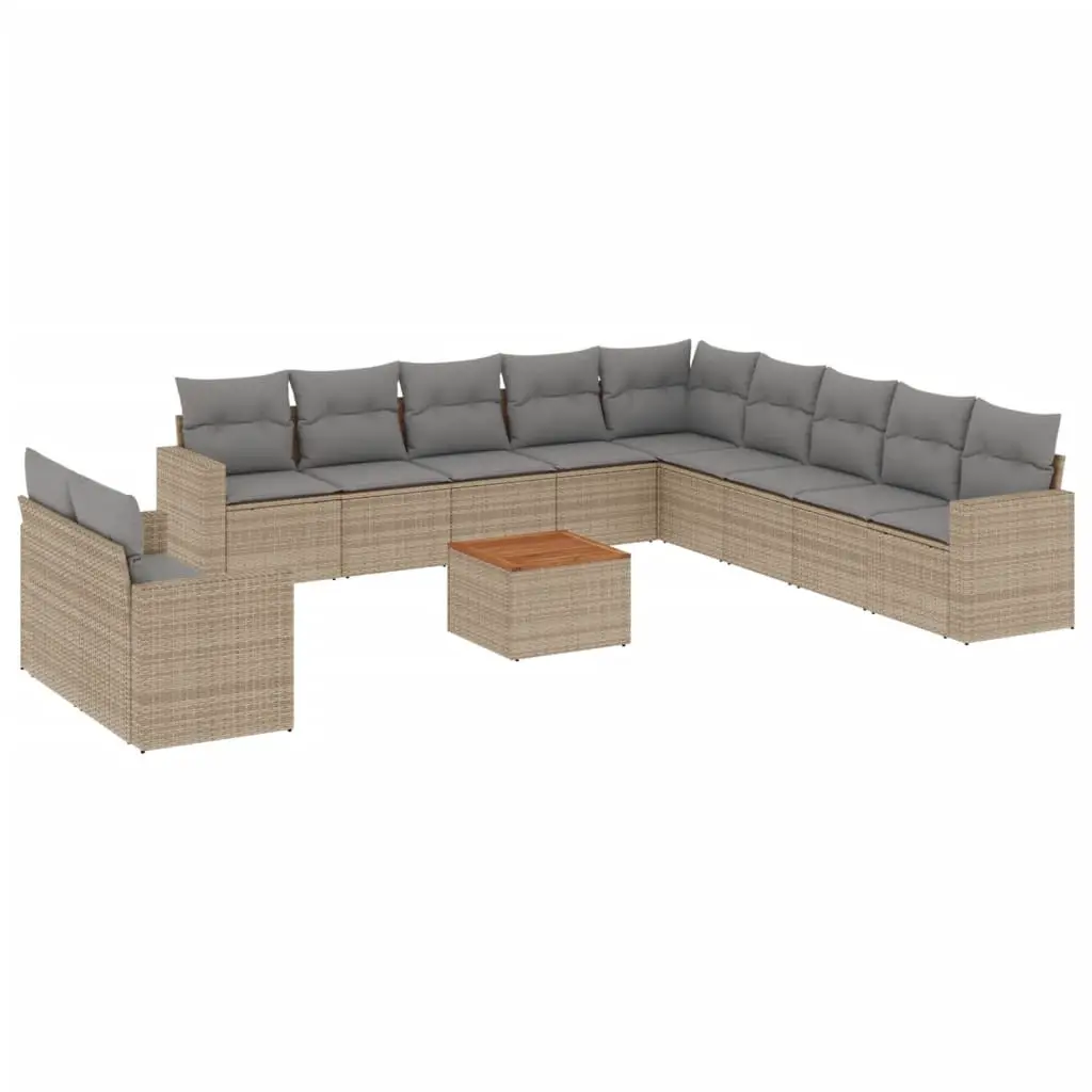 12 Piece Garden Sofa Set with Cushions Mix Beige Poly Rattan 3256535 - Furniture