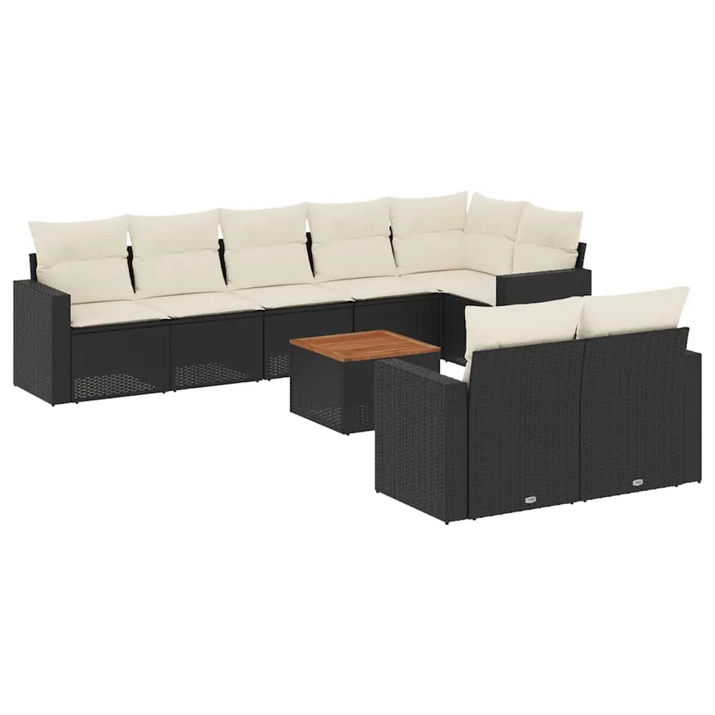 9 Piece Garden Sofa Set with Cushions Black Poly Rattan 3256539 - Furniture