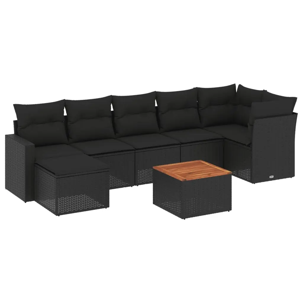 8 Piece Garden Sofa Set with Cushions Black Poly Rattan 3256559 - Furniture