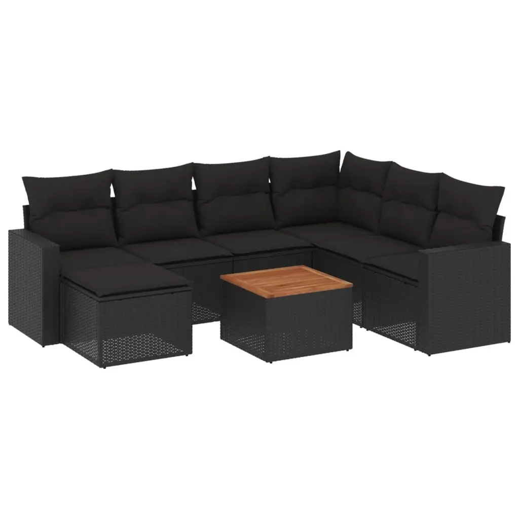 8 Piece Garden Sofa Set with Cushions Black Poly Rattan 3256566 - Furniture