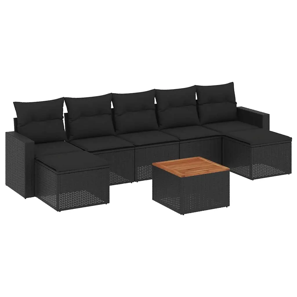 8 Piece Garden Sofa Set with Cushions Black Poly Rattan 3256580 - Furniture