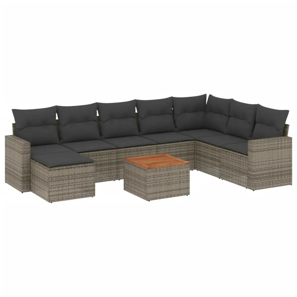 9 Piece Garden Sofa Set with Cushions Grey Poly Rattan 3256592 - Furniture
