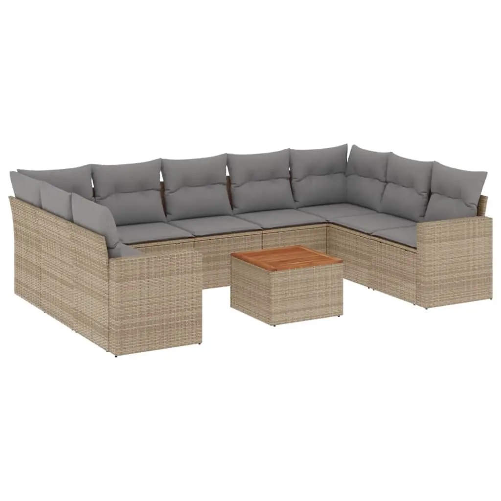 10 Piece Garden Sofa Set with Cushions Mix Beige Poly Rattan 3256598 - Furniture