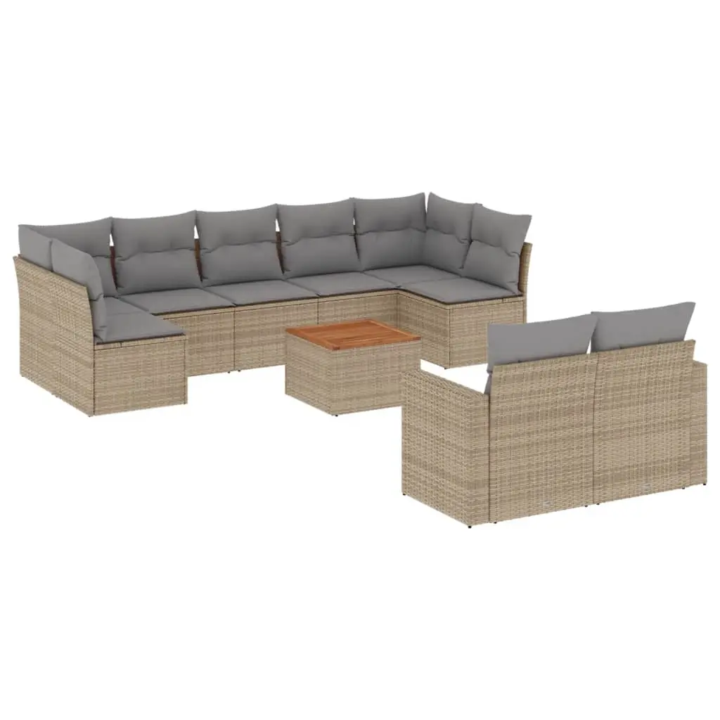 10 Piece Garden Sofa Set with Cushions Mix Beige Poly Rattan 3256605 - Furniture