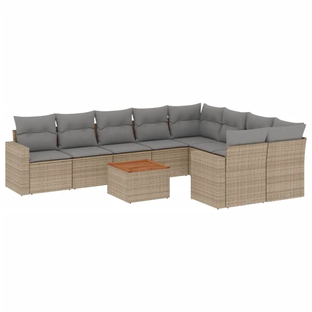 10 Piece Garden Sofa Set with Cushions Mix Beige Poly Rattan 3256612 - Furniture