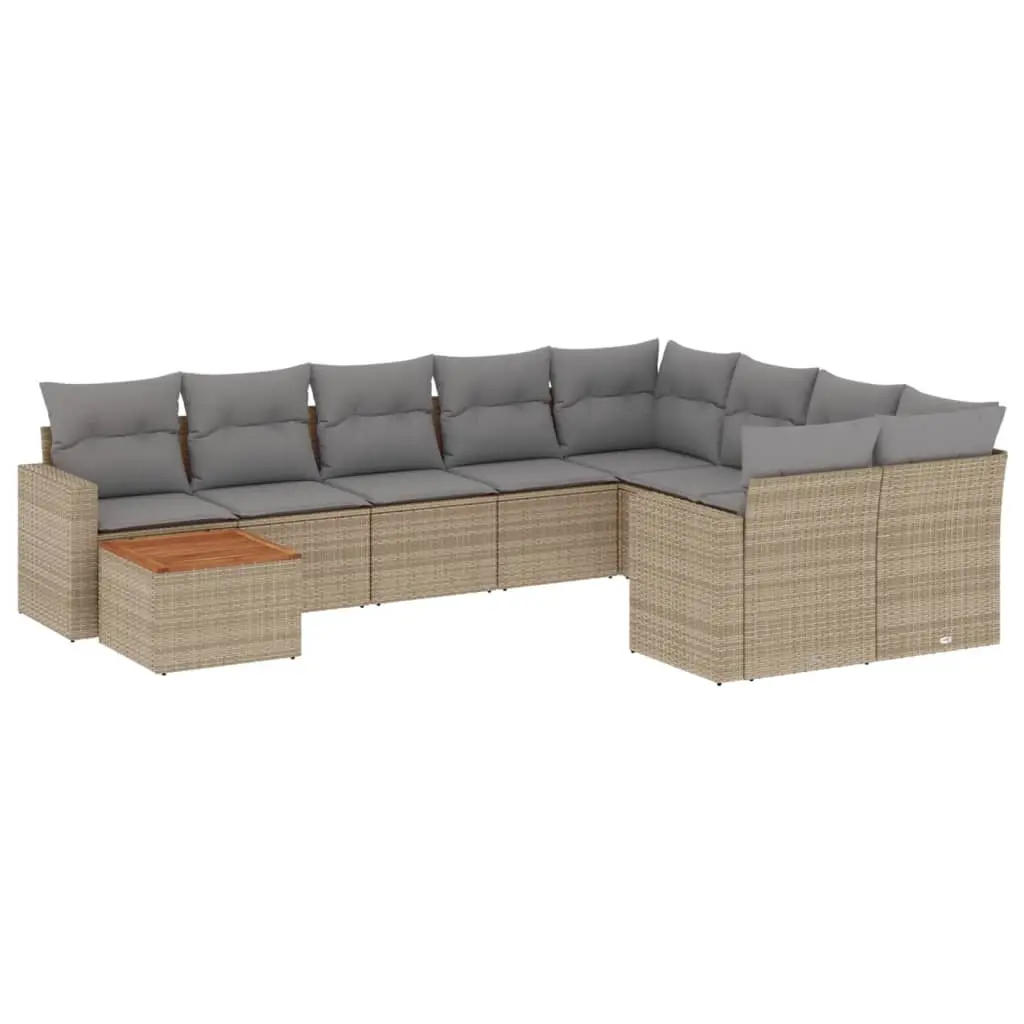 10 Piece Garden Sofa Set with Cushions Mix Beige Poly Rattan 3256619 - Furniture
