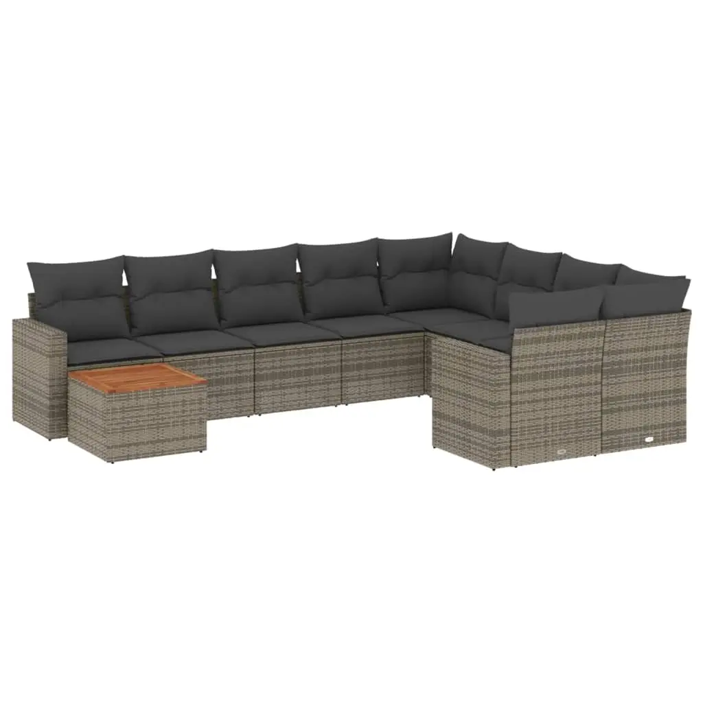 10 Piece Garden Sofa Set with Cushions Grey Poly Rattan 3256620 - Furniture