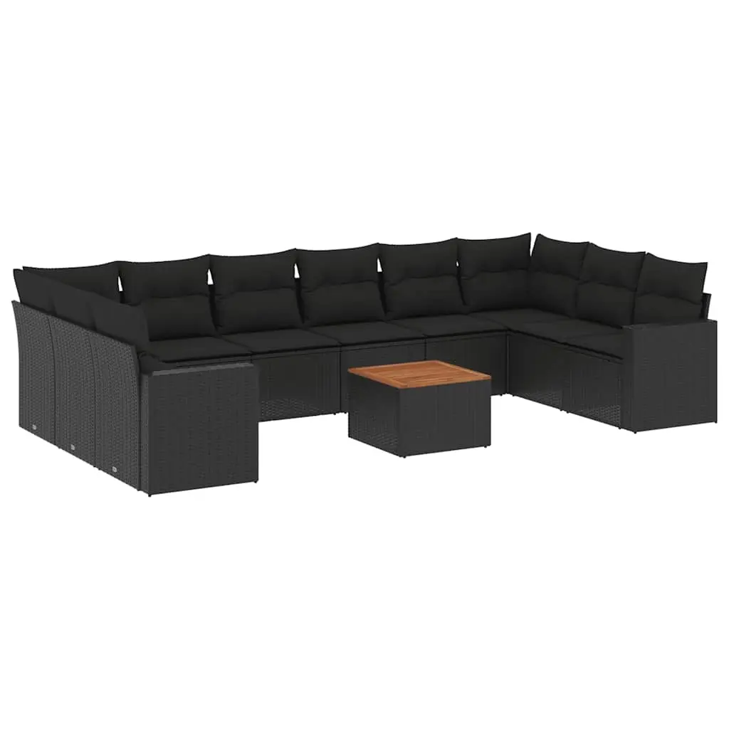 11 Piece Garden Sofa Set with Cushions Black Poly Rattan 3256622 - Furniture