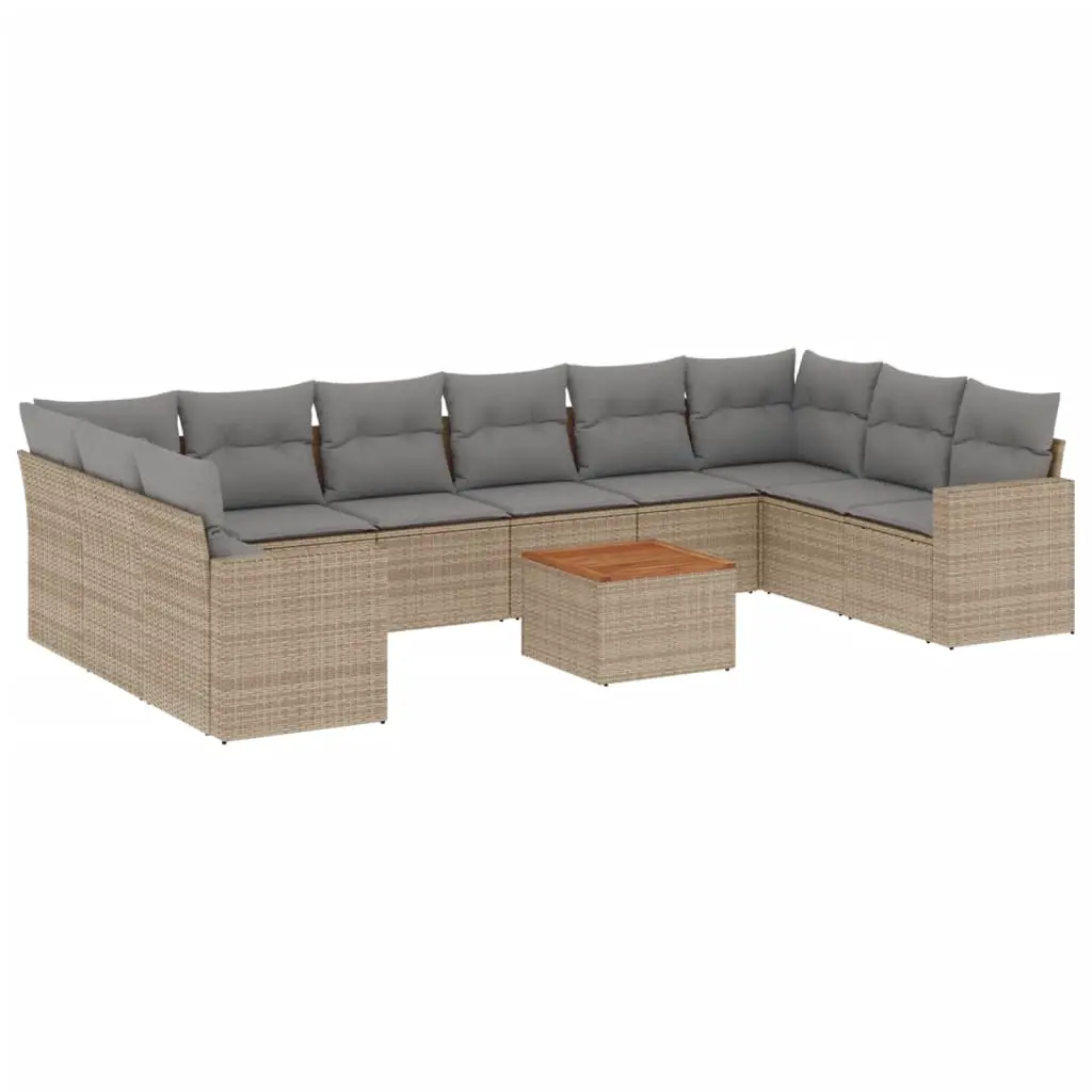 11 Piece Garden Sofa Set with Cushions Mix Beige Poly Rattan 3256626 - Furniture