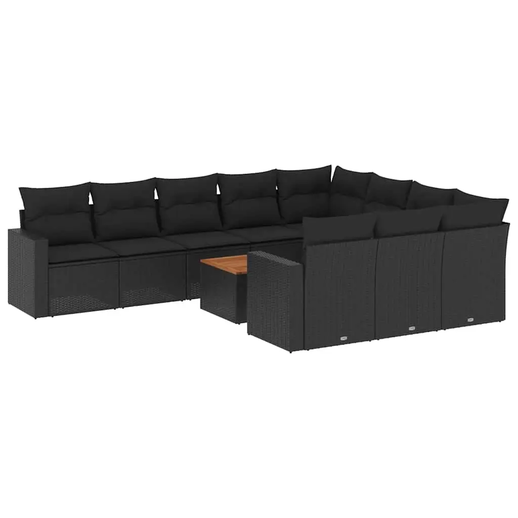 11 Piece Garden Sofa Set with Cushions Black Poly Rattan 3256629 - Furniture