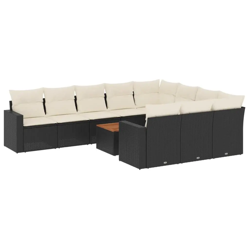 11 Piece Garden Sofa Set with Cushions Black Poly Rattan 3256630 - Furniture