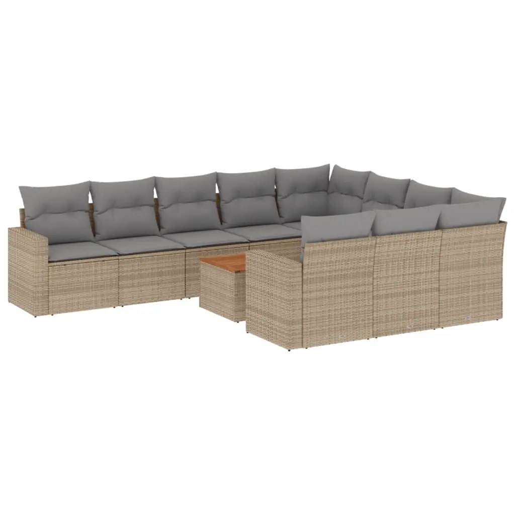 11 Piece Garden Sofa Set with Cushions Mix Beige Poly Rattan 3256633 - Furniture