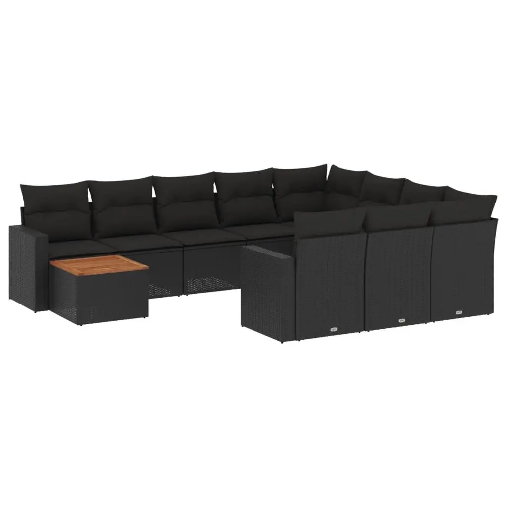 11 Piece Garden Sofa Set with Cushions Black Poly Rattan 3256636 - Furniture