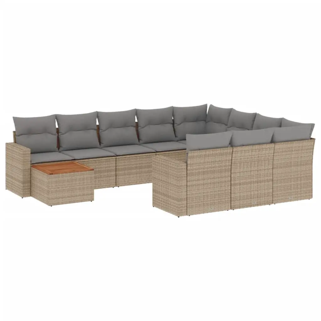 11 Piece Garden Sofa Set with Cushions Mix Beige Poly Rattan 3256640 - Furniture