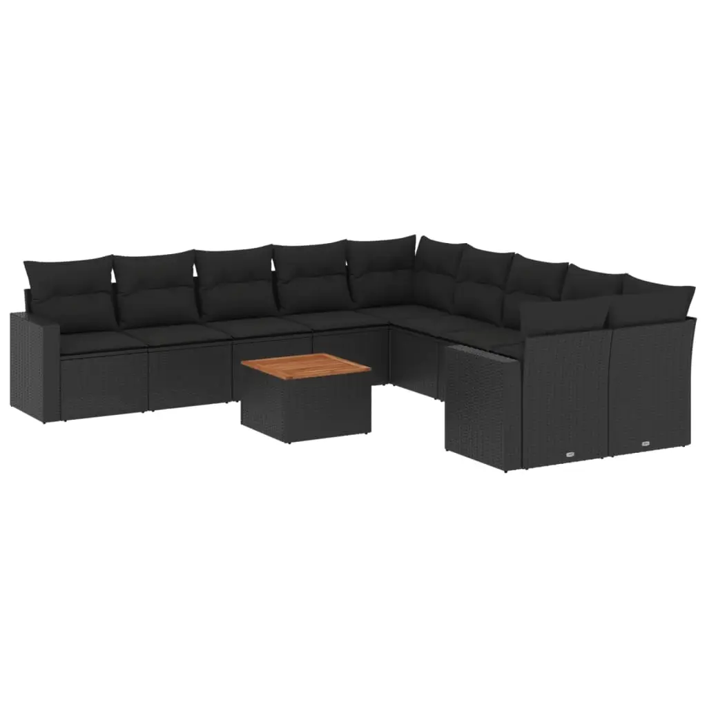 11 Piece Garden Sofa Set with Cushions Black Poly Rattan 3256643 - Furniture
