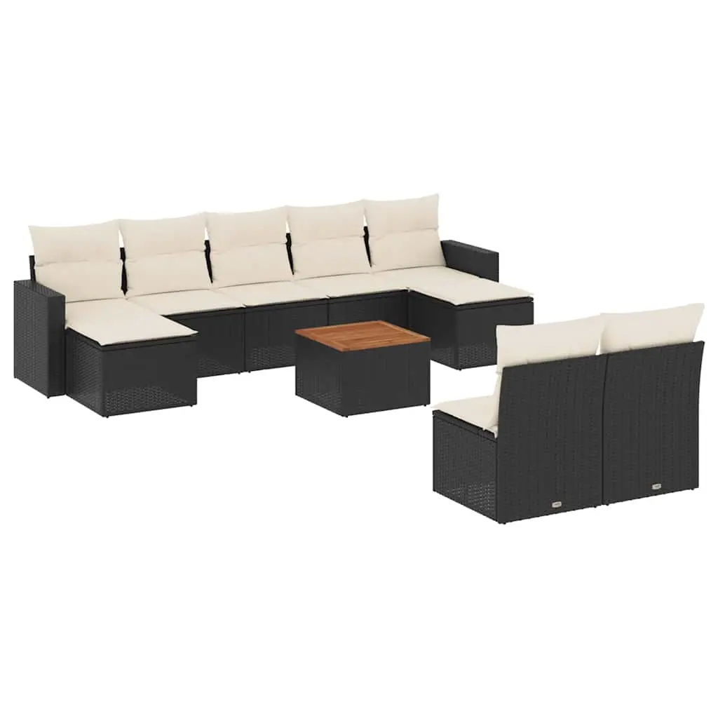 10 Piece Garden Sofa Set with Cushions Black Poly Rattan 3256651 - Furniture