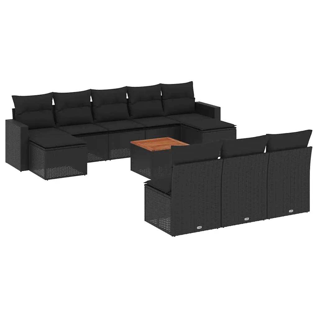 11 Piece Garden Sofa Set with Cushions Black Poly Rattan 3256657 - Furniture