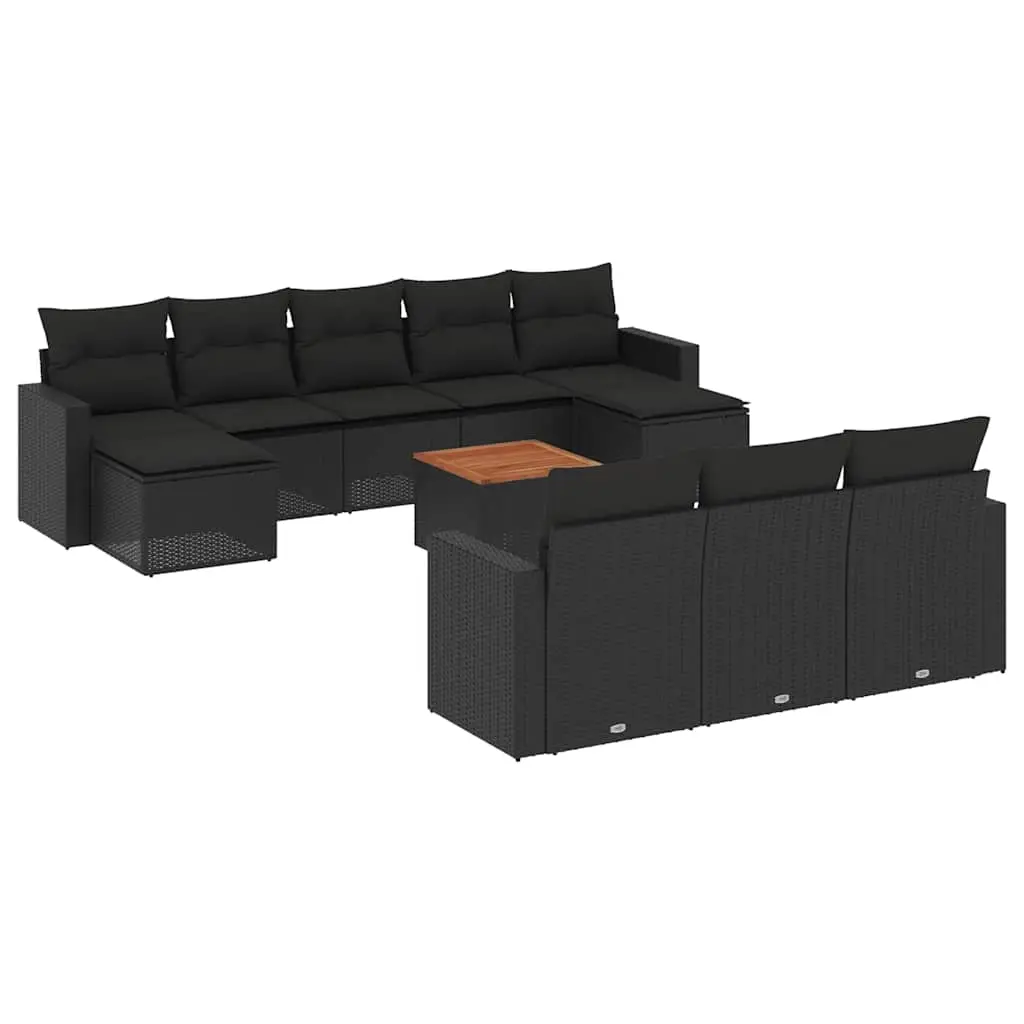 11 Piece Garden Sofa Set with Cushions Black Poly Rattan 3256671 - Furniture