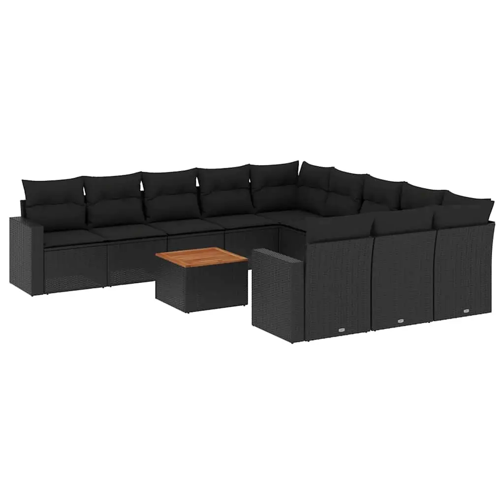 12 Piece Garden Sofa Set with Cushions Black Poly Rattan 3256678 - Furniture