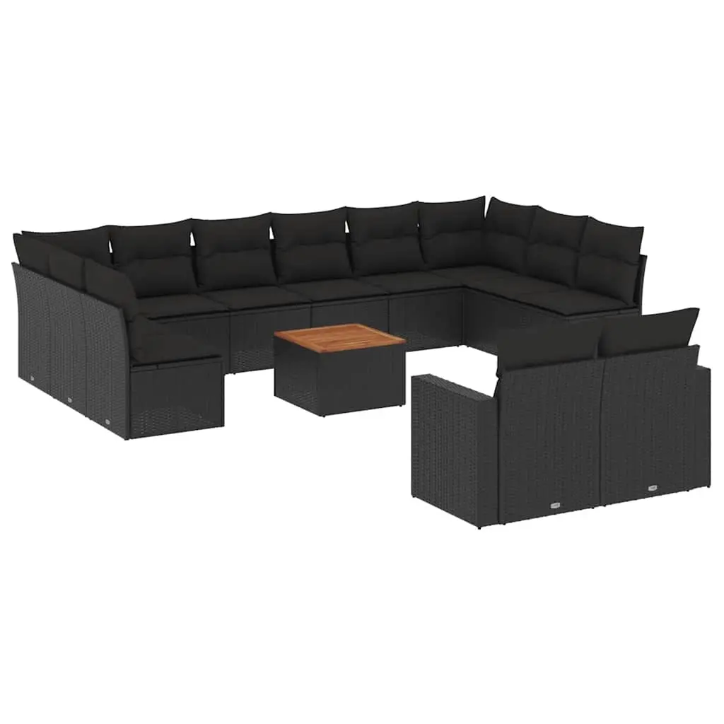 13 Piece Garden Sofa Set with Cushions Black Poly Rattan 3256685 - Furniture